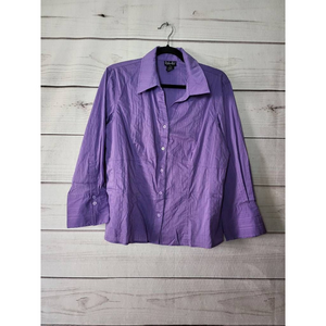 Rafaella Womens Button Up Shirt Purple Stripe Long Sleeve Cuff Collar Stretch 12